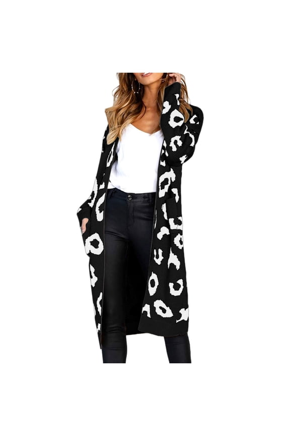 Oversized Women's Leopard Print Cardigan with Front Opening