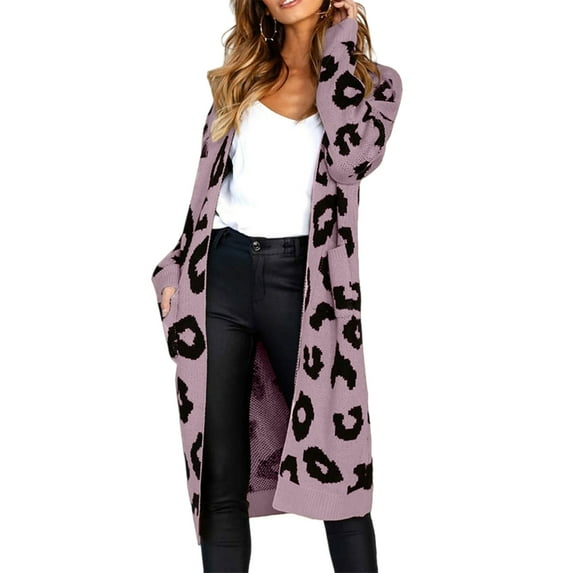 Oversized Women's Leopard Print Cardigan with Front Opening