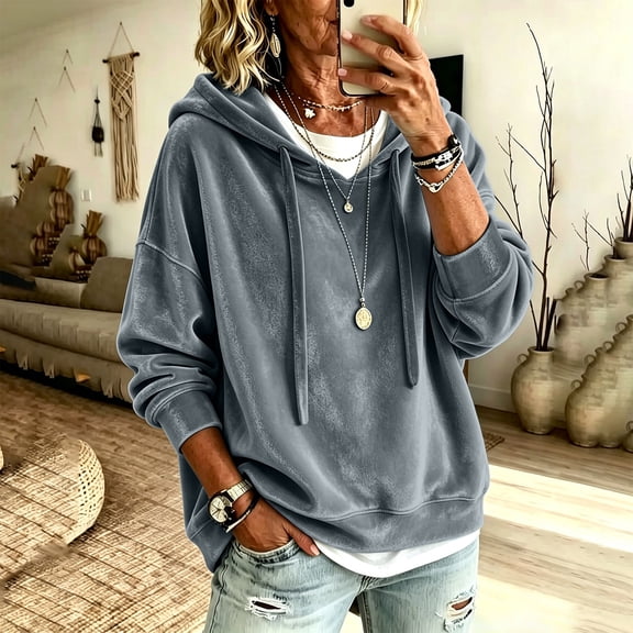 Oversized Women's Long Sleeve Hoodies Velvet Pullover Top Casual Loose Tops Fall Winter Sweatshirt Drop Shoulder Hooded Sweatshirt