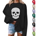 thumbnail image 1 of Oversized Womens Halloween Sweatshirt Skull Graphic Crew Neck Pullover Long Sleeve Loose Fit Casual Fall Winter Tops Ribbed Cuffs and Hem Cozy Streetwear Graphic Sweatshirt, 1 of 6