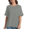 thumbnail image 1 of Oversized Womens T Shirts, Breathable Short Sleeves, Rolled Sleeves Crewneck Summer Tops, Casual Basic Tee T-Shirt, 1 of 5