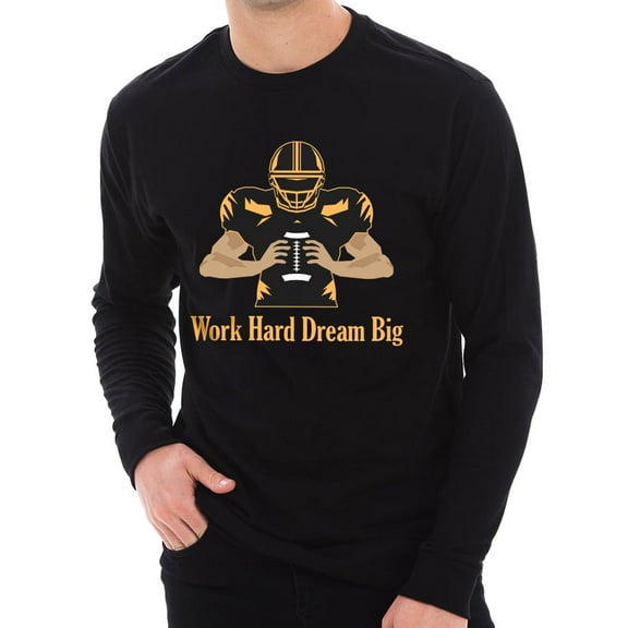 Oversized Work Hard Dream Big Graphic Design Unisex Ring Spun Cotton Premium Long Sleeve T-Shirt - Black XL