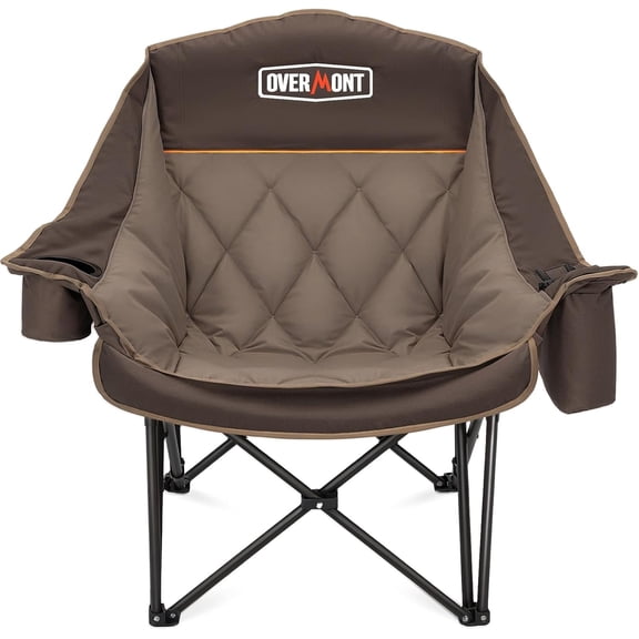 Oversized XL Camping Chair for Adults 500 Lb Capacity 37 x 23 x 22 Inches with Side Pocket Cup Holder Cooling Bag Khaki