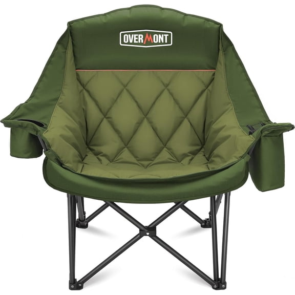 Oversized XL Camping Chair in Green 400 lbs Capacity, Heavy-Duty Folding Chair with Side Pocket, Cup Holder, and Insulated Cooling Bag