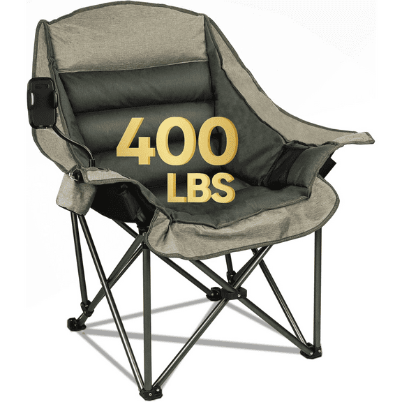 Oversized XL Folding Camping Chair,Heavy Duty Support 400Lbs,Large Comfy Padded Camp Chair for Adults,Lawn Arm Chair w/Cup Holder,Phone Holder,Carry Bag Perfect for Outdoor (Brown