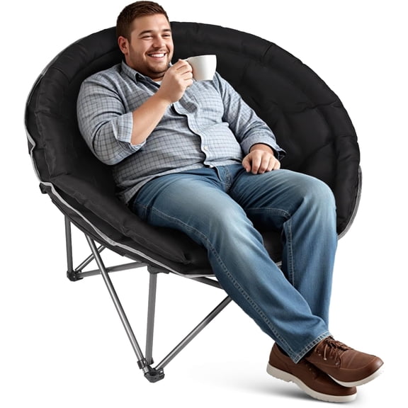 Oversized XXL Folding Round Camping Chair, Super Comfy Padded Moon Chair, Heavy Duty 400 Lbs Capacity, Versatile Outdoor Lawn Chair for Adults, Perfect for Indoor, Family Camping, Picnics, and Garden
