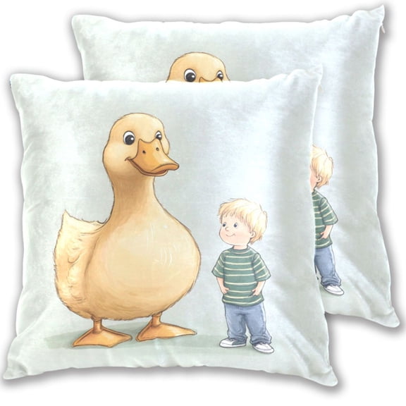 Oversized Yellow Duck 16x16in 2-Piece Cotton Fleece Throw Pillow Covers, Shrink Resistant, Hidden Zip