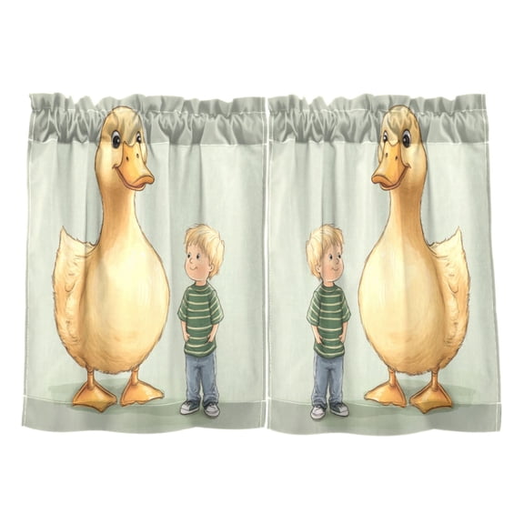 Oversized Yellow Duck Kitchen Curtains Tier Set 27x24 Inch 2 Panels Semi Sheer Light Filtering Privacy UV Protection