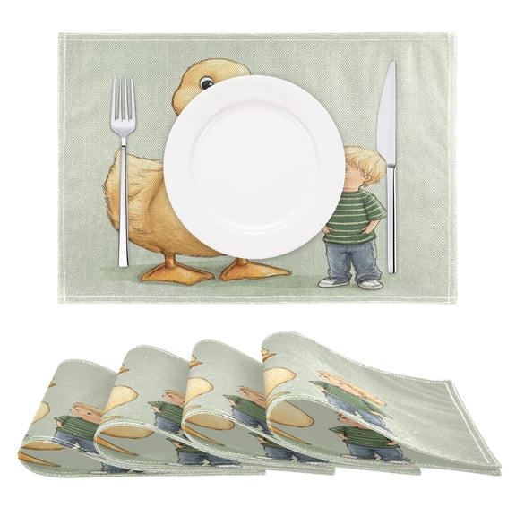 Oversized Yellow Duck Placemats Set of 6 Coffee Mats, Non Slip Backing 18x12 Inch for Home and Restaurants
