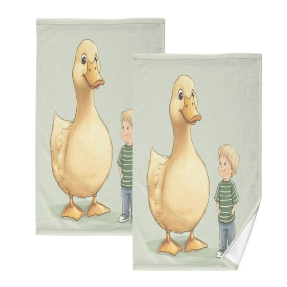 Oversized Yellow Duck Set of 2 Pure Cotton Towels, 16'' x 28'', Highly Absorbent and Soft