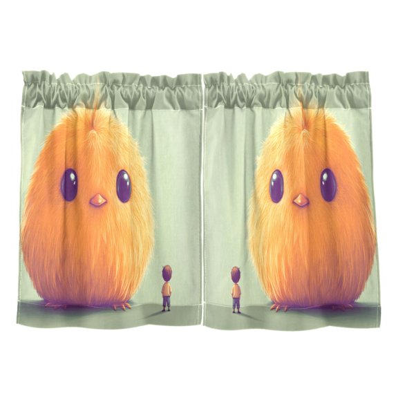 Oversized Yellow Duck and Children Kitchen Curtains Tier Set 27x24 Inch 2 Panels Semi Sheer Light Filtering Privacy UV Protection