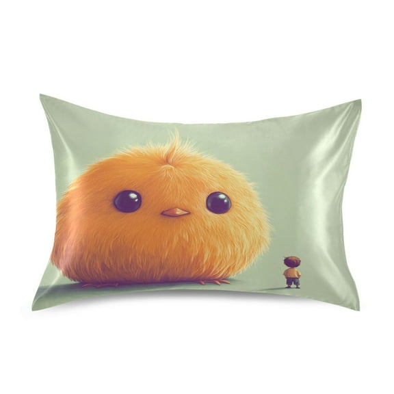 Oversized Yellow Duck and Children Queen Size Pillowcase Silky Smooth Finish Anti Wrinkle Design Easy Envelope Closure 20x30in