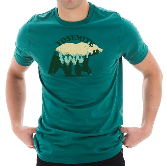 Oversized Yosemite Forest Bear Graphic Design Short Sleeve Cotton Jersey T-Shirt - Teal 3XL