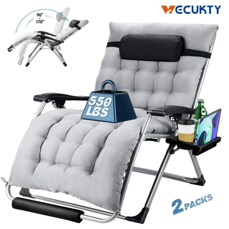 Zero Gravity Chair 2 Packs VECUKTY Patio Lawn for Indoor and Outdoor Chairs 550lbs Oversized XL 33IN Ergonomic Lounge Folding Reclining Chair Gray