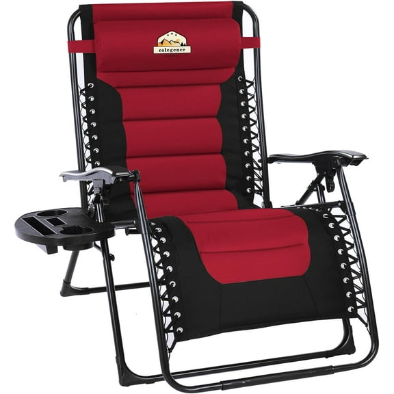 Oversized Zero Gravity Chair, 400-lb Capacity Recliner | 29" Wide Heavy Duty Foldable Anti-Gravity Reclining Lounge Chair with Cup Holder, Pillow for Patio, Lawn, Beach & Outdoor Use - Burgundy