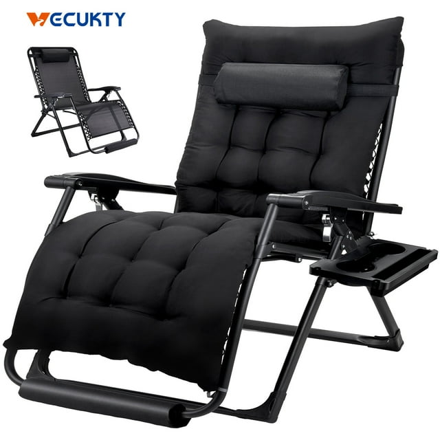 Oversized Zero Gravity Chair ,VECUKTY Oversized XL 29IN Ergonomic Patio Recliner Folding Reclining Chair for Indoor and Outdoor,Black