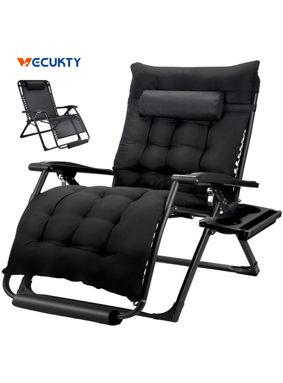 Oversized Zero Gravity Chair ,VECUKTY Oversized XL 29IN Ergonomic Patio Recliner Folding Reclining Chair for Indoor and Outdoor,Black