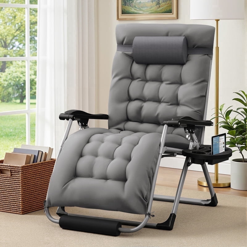 Homall Oversized Zero Gravity Chair with Removable Thick Cushion, Lawn Patio Reclining Chair Upgraded Alloy Lock and Cup Holder, for Indoor Outdoor, Grey