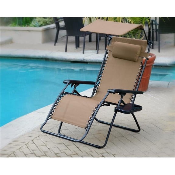 Oversized Zero Gravity Chair with Sunshade & Drink Tray, Tan