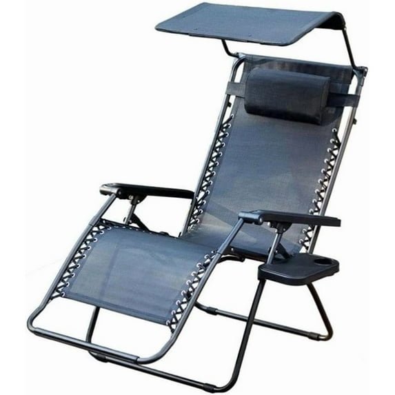 Oversized Zero Gravity Chair with Sunshade and Drink Tray - Black