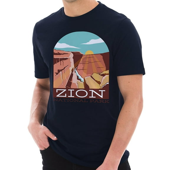 Oversized Zion National Park Cotton Short Sleeve Deluxe Jersey Graphic Shirt - Navy 2XL