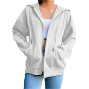 Oversized Zip Up Hoodie for Women Baggy Loose Basic Zipper Hooded Sweatshirt Coat Y2K Jacket