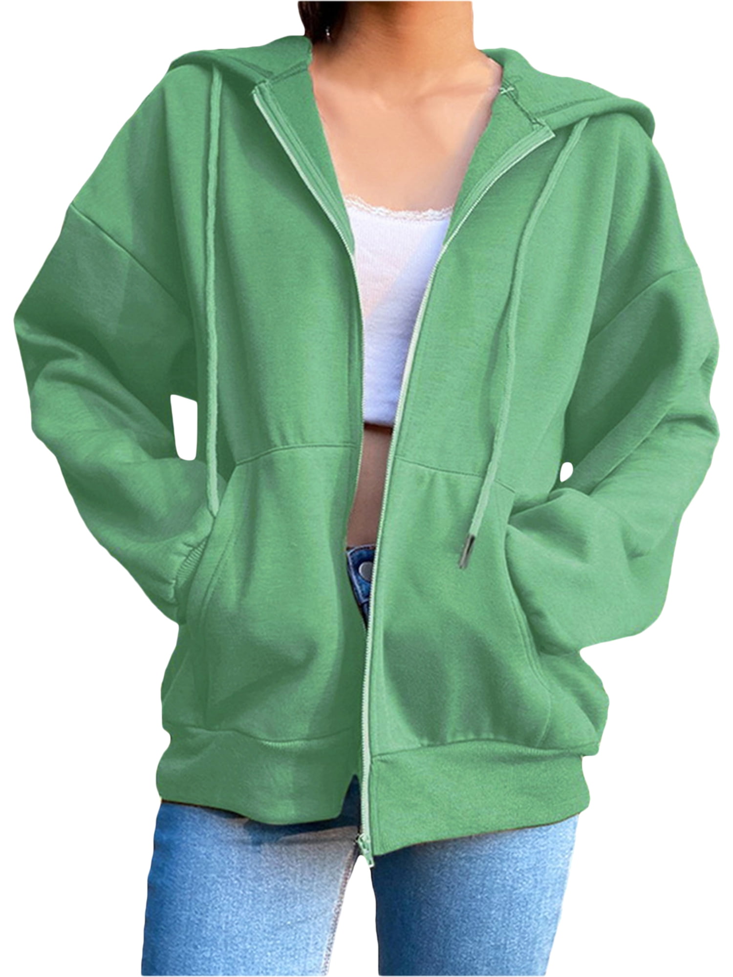 Cethrio Fabric Zip Up Y2K Hoodies for Women Long Sleeve Fall Sweatshirts  Oversized Casual Sweater Coats Jacket with Pocket Army Green at   Women's Clothing store
