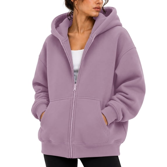 Oversized Zip-Up Hoodies for Women & Men, 320 GSM Heavyweight Fleece Sweatshirt, Soft Cotton Blend Baggy Hoodie With Pockets, Medium - Orchid