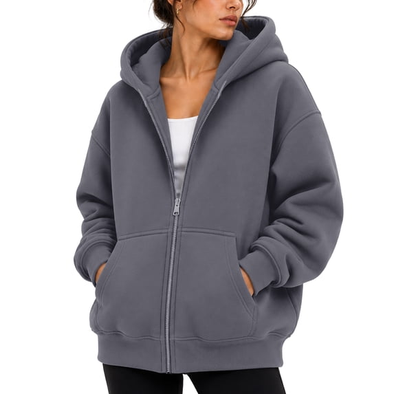 Oversized Zip-Up Hoodies for Women & Men, 320 GSM Heavyweight Fleece Sweatshirt, Soft Cotton Blend Baggy Hoodie With Pockets, Medium - Wolf Gray