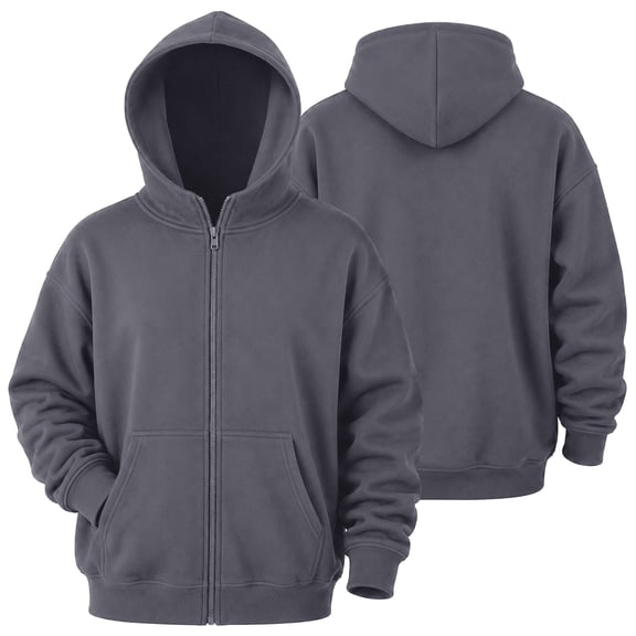 Oversized Zip-Up Hoodies for Women & Men, 320 GSM Heavyweight Fleece Sweatshirt, Soft Cotton Blend Baggy Hoodie With Pockets, Medium - Wolf Gray
