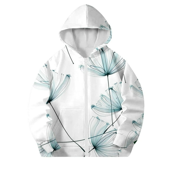 Oversized Zip up Hoodie for Girls Trendy Flower Graphic Youth Hooded Sweatshirt Cute Kids School Jacket Fall Teens Clothes