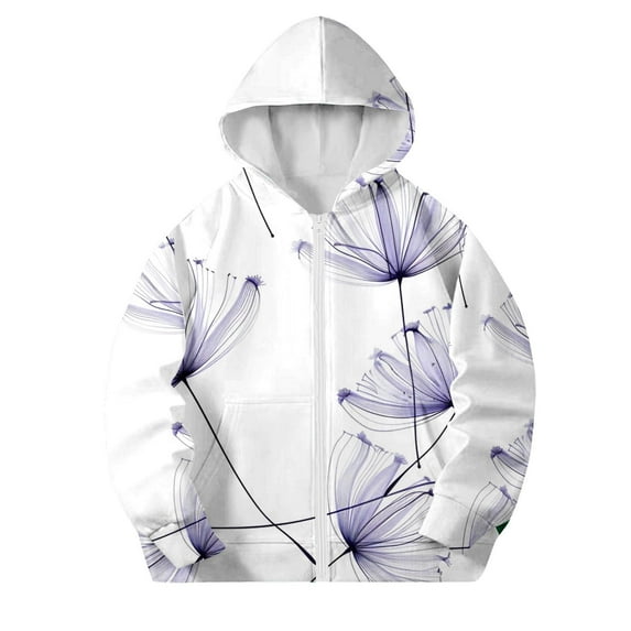 Oversized Zip up Hoodie for Girls Trendy Flower Graphic Youth Hooded Sweatshirt Cute Kids School Jacket Fall Teens Clothes