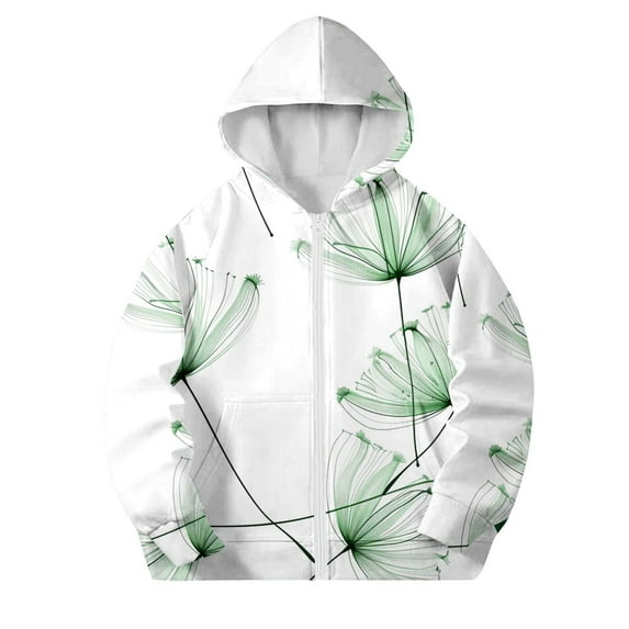 Oversized Zip up Hoodie for Girls Trendy Flower Graphic Youth Hooded Sweatshirt Cute Kids School Jacket Fall Teens Clothes