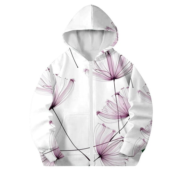 Oversized Zip up Hoodie for Girls Trendy Flower Graphic Youth Hooded Sweatshirt Cute Kids School Jacket Fall Teens Clothes