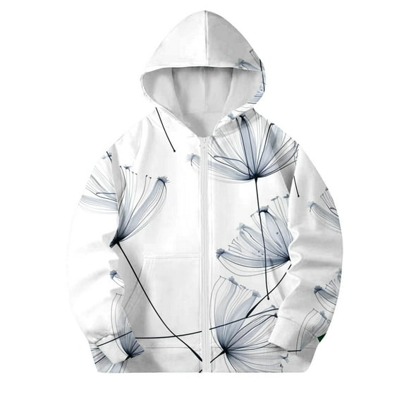 Oversized Zip up Hoodie for Girls Trendy Flower Graphic Youth Hooded Sweatshirt Cute Kids School Jacket Fall Teens Clothes