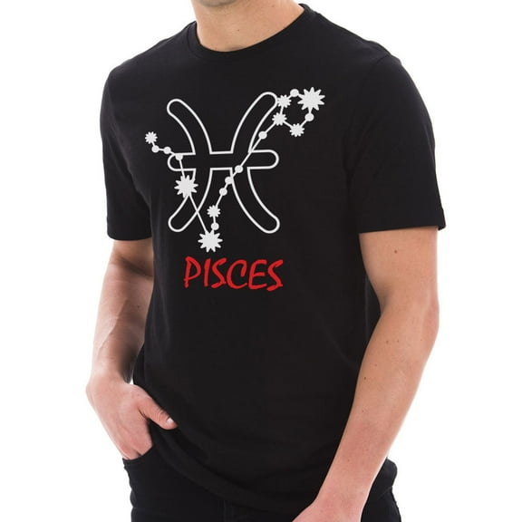 Oversized Zodiac Pisces Sign Graphic Design Short Sleeve Cotton Jersey T-Shirt - Black XL