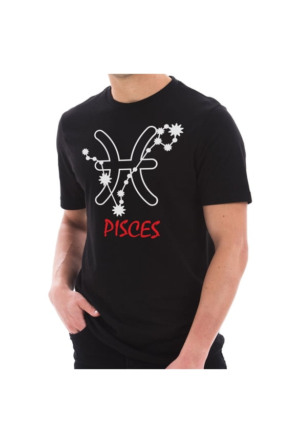 Oversized Zodiac Pisces Sign Graphic Design Short Sleeve Cotton Jersey T-Shirt - Black XL