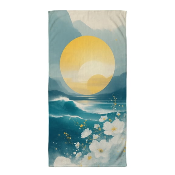 Oversized beach towels boho A painting of a sunset over the ocean with white flowers towel beach packable towel microfiber beach towels travel beach towel