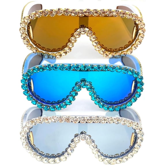 Oversized bling Rhinestones Sunglasses Women 2024 Luxury Y2K One-Piece Sun Glasses for Lady Punk Eyewear UV400
