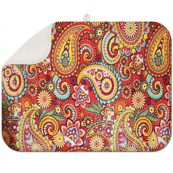 Oversized boho floral dish drying mat 18x24 Inch crafted from thick microfiber, designed for superior water absorption and durability