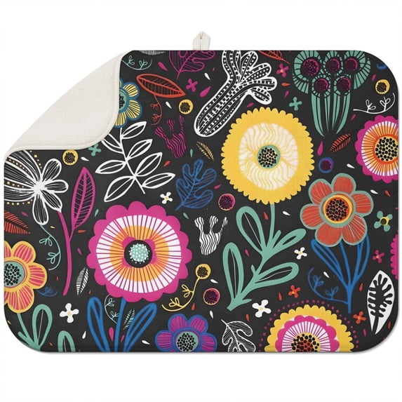 Oversized boho floral drying mat 18x24 Inch made with premium microfiber, designed to keep kitchen surfaces dry and tidy