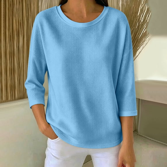 Oversized for Womens Cotton Crochet Tops 3/4 Length Sleeve Sweater Hollow Out Casual Blouses