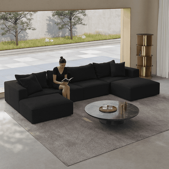 Oversized sponge cloud sofa,Modern Upholstered Sectional Sofa Couch Set,Modular 162" L Shaped Sectional Living Room Sofa Set With 6 Pillows,Free Combination Sofa Couch for Living Room,Bedroom