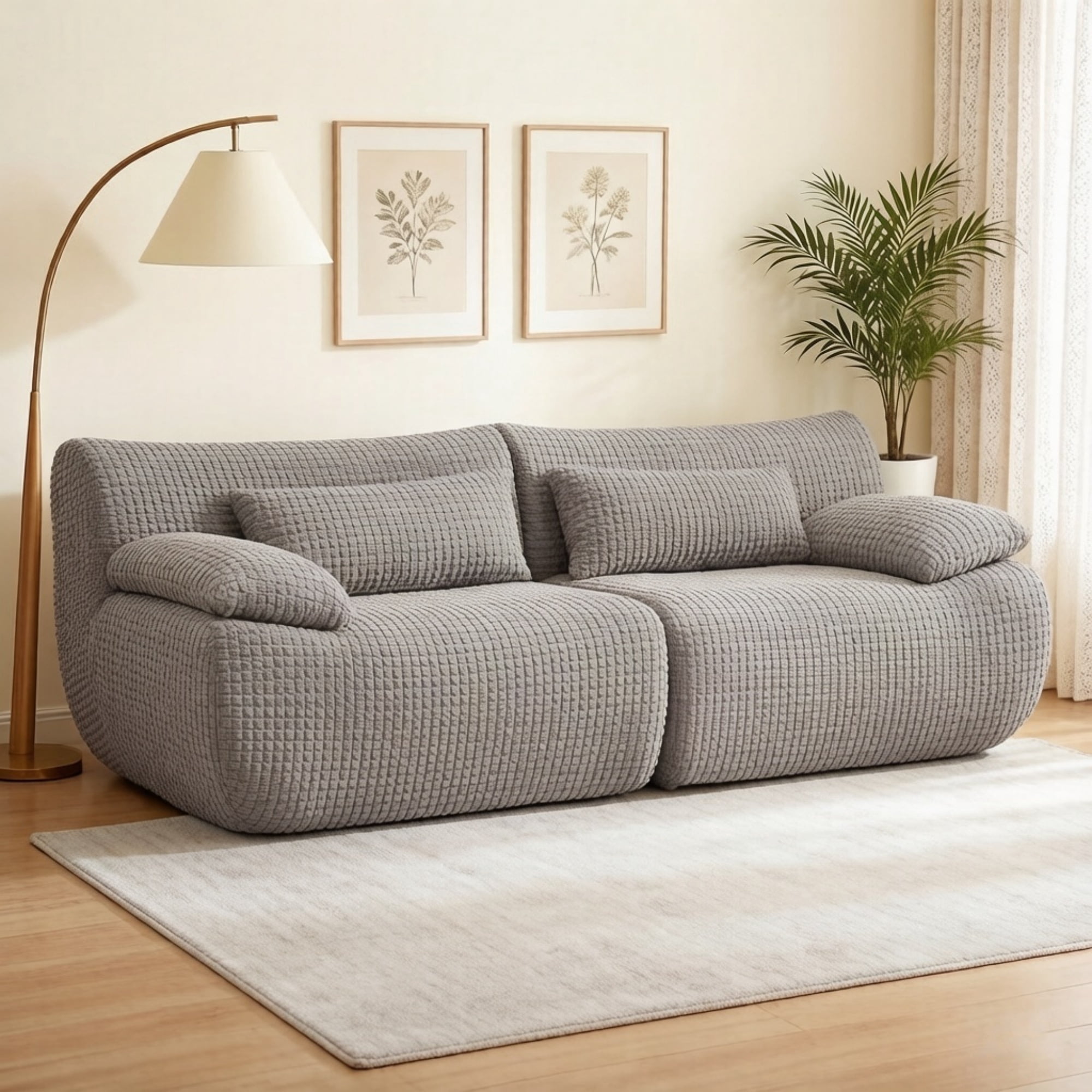 Oversized upholstered Loveseat Sofa, Compressed Boneless Couch for Living Room, Modern Modular Floor Sofa Set with Pillows