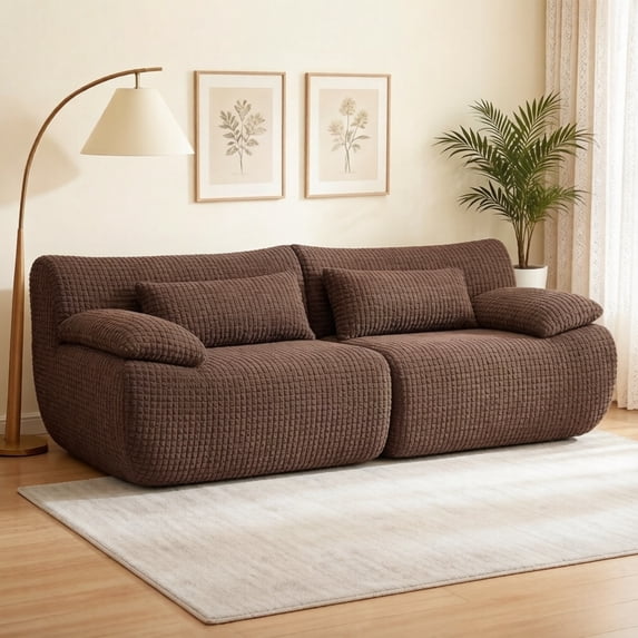 Oversized upholstered Loveseat Sofa, Compressed Boneless Couch for Living Room, Modern Modular Floor Sofa Set with Pillows
