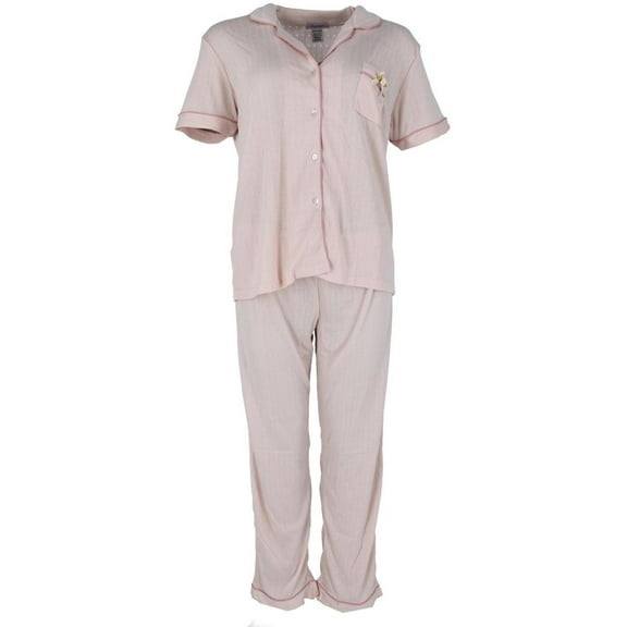 Overslept  Pointelle Notch Collar Short Sleeve Pajama Set (Women)