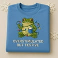 thumbnail image 1 of Overstimulated But Festive Frog Embroidered Sweatshirt, Christmas Lights Jumper, Sarcastic Frog Meme Gift, Frog Lover, 1 of 4