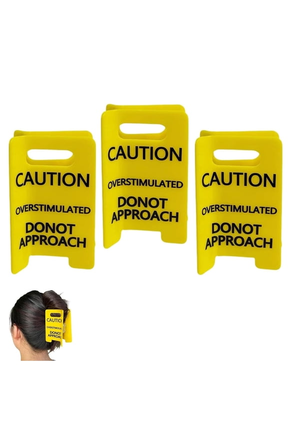 Overstimulated Caution Sign Hair Claw Clip, Yellow Caution Hair Clip, Hold On Partner Im Over Stimulated, Funny Hairs Claw Clips, Strong Grip Claws Clips for Thick Hairs (3pcs)
