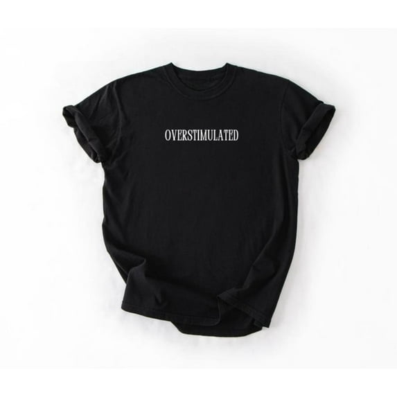 Overstimulated Graphic Vintage T Shirt Tops Cotton Casual Short Sleeve Round Neck Black S-5XL
