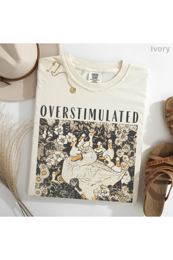 Overstimulated Mama Duck Graphic Tee - 100% Cotton Comfort Colors Farm Animal Shirt for Homeschool Moms